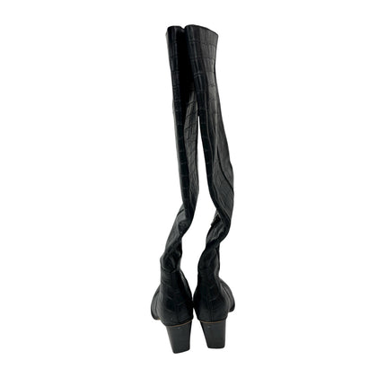 Dolce Vita Black Leather Crocodile Print Pointed Toe Knee High Cowboy Boots 9.5