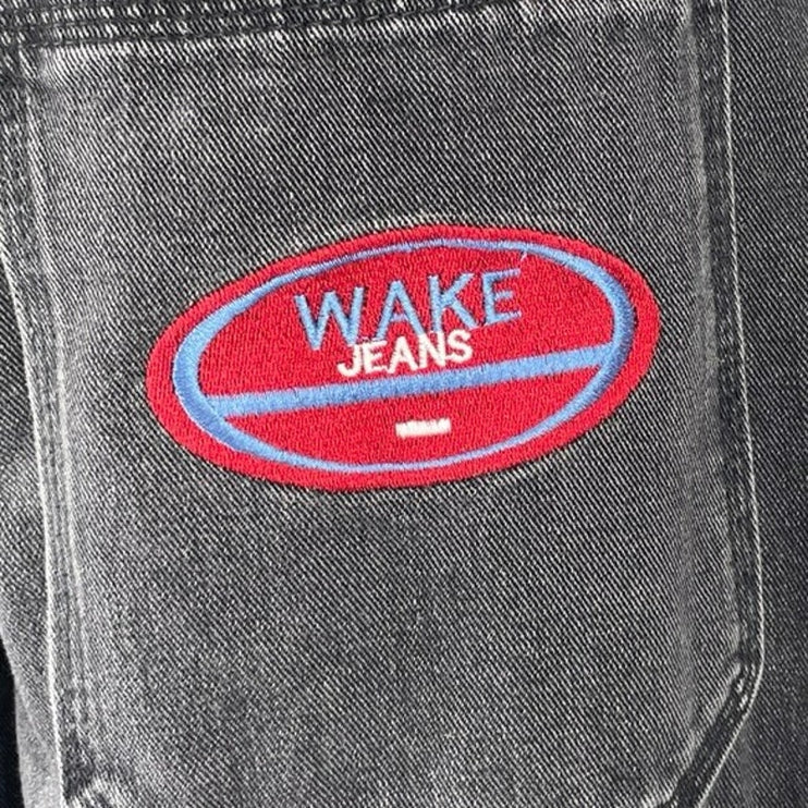 Wake Women's Black High Rise Y2k Utility Baggy Wide Leg Cargo Denim Jeans Size S