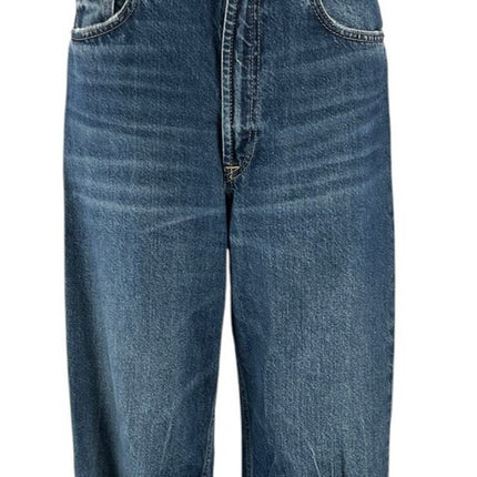 Zara Women Blue Medium Wash High Rise Straight Wide Leg Baggy Denim Jeans Size 6