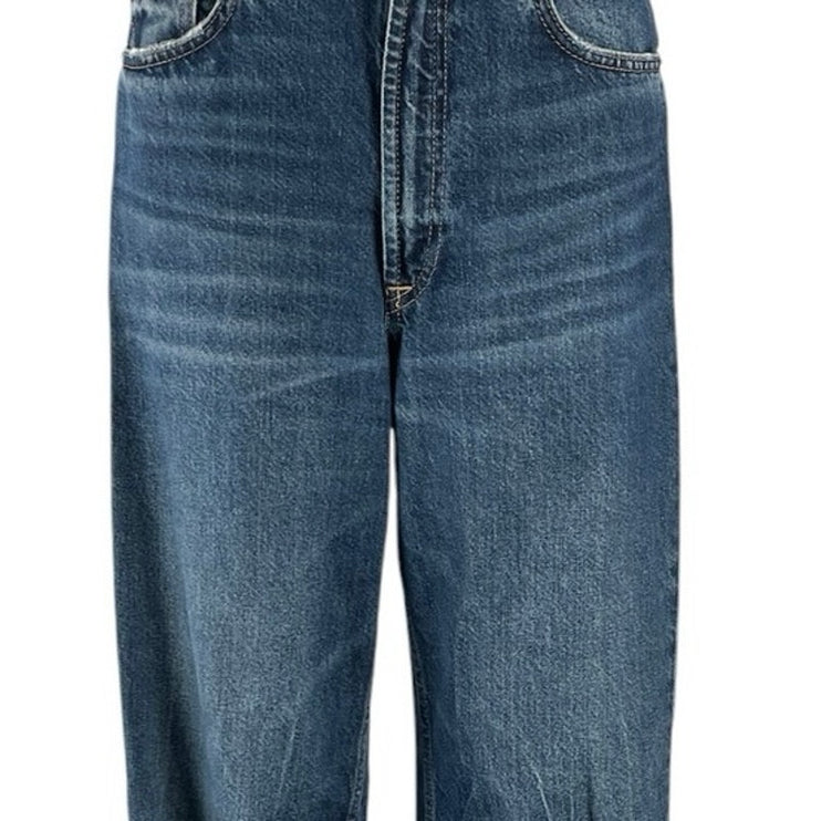 Zara Women Blue Medium Wash High Rise Straight Wide Leg Baggy Denim Jeans Size 6
