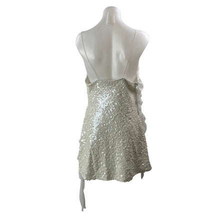 Zara White Sequin Ruffle Bridal Sparkly Sleeveless Cowl Neck A Line Mini Dress M