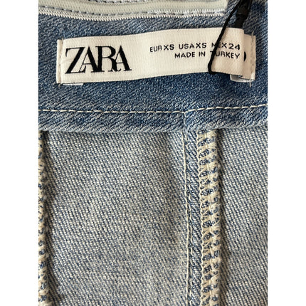 NEW Zara Blue Light Wash Strapless Tube Bandeau Zip Denim Jean Crop Top Size XS