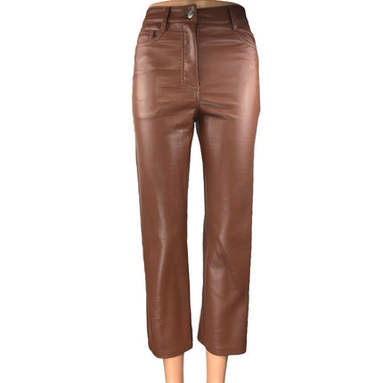 Aritzia Wilfred The Melina Brown Faux Leather Vegan Cropped Trouser Pants Size 0