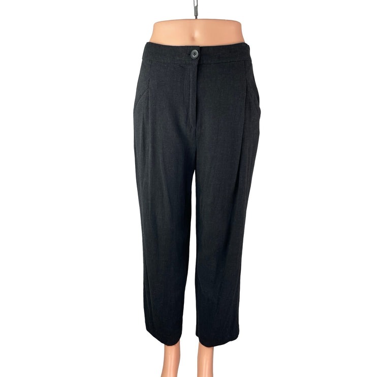 ASOS Women's Black Linen Pleated High Rise Tapered Cropped Trousers Pants Size 4