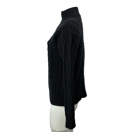 Ralph Lauren Black Cashmere 1/4 Zip Long Sleeves Cable Knit Sweater Top Size SP