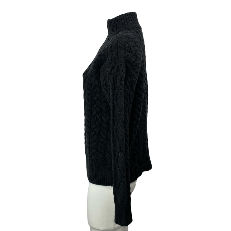 Ralph Lauren Black Cashmere 1/4 Zip Long Sleeves Cable Knit Sweater Top Size SP