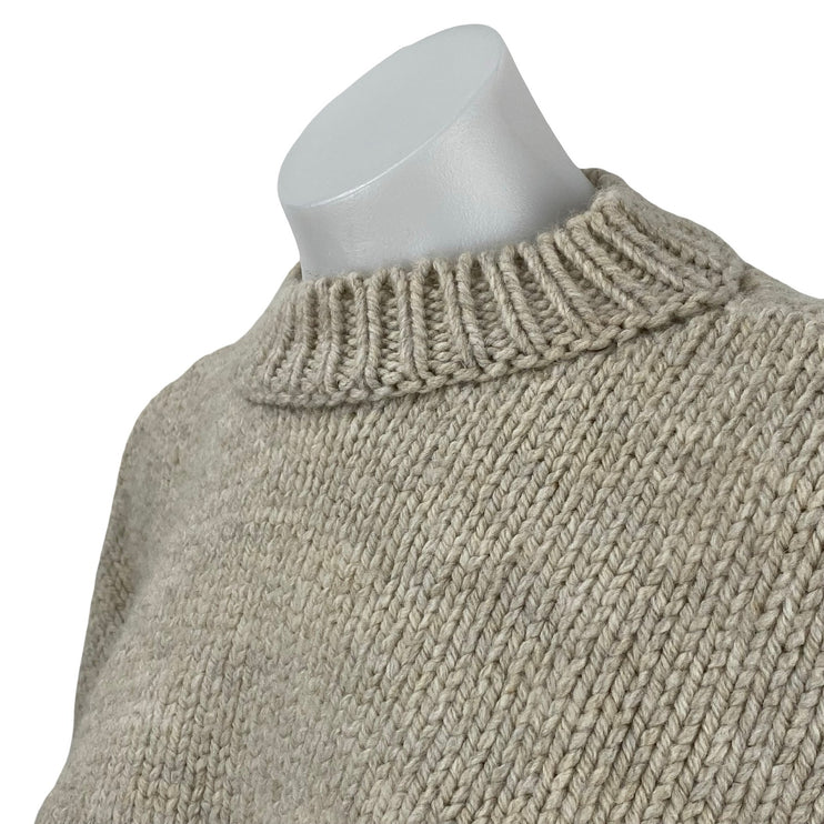 MNG Mango Beige Ribbed Knit Long Sleeve Mock Neck Cropped Sweater Top Size S
