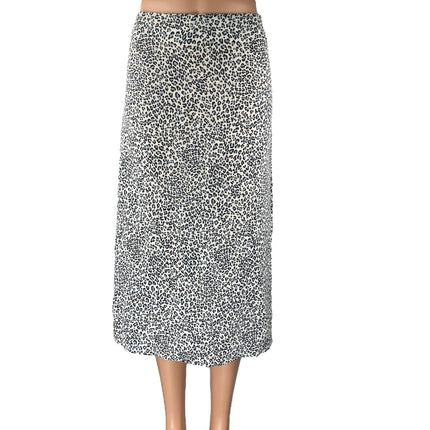 Brandy Melville White Blue Leopard Animal Print High Waist Mini Slip Skirt Sz S