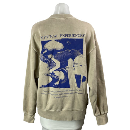 Aritzia TNA Cozy Beige Boyfriend Fleece Graphic Long Sleeve Sweatshirt Top Sz S