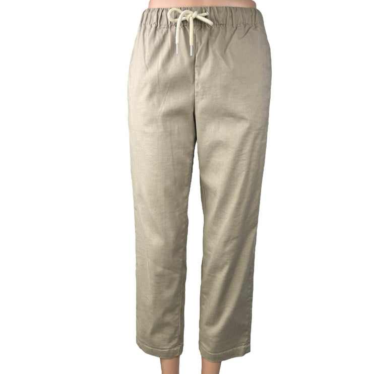 Aritzia Babaton Khaki Linen Drawstring Pull On Straight Ankle Trouser Pants XXS