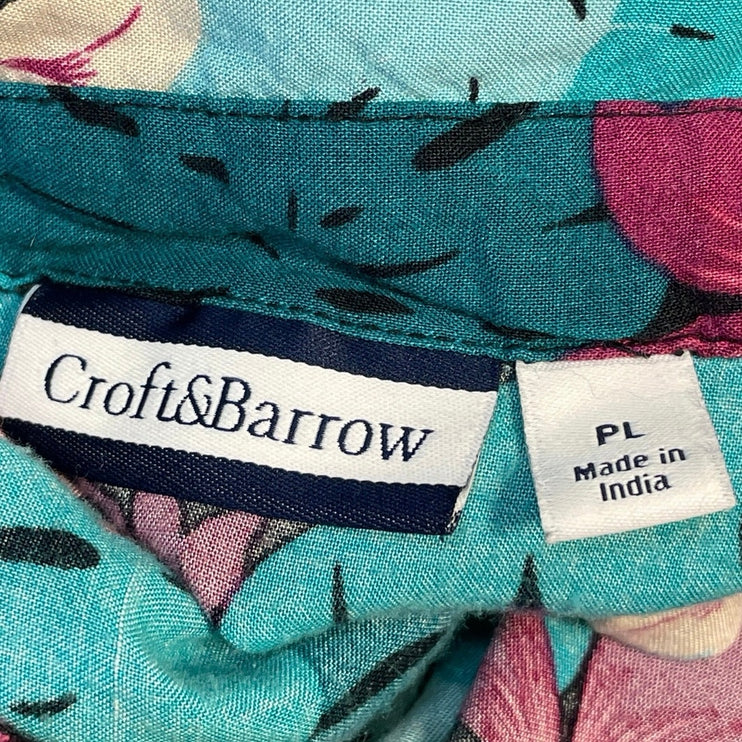 Croft & Barrow Women's Teal Floral Short Sleeve Button Down Camp Shirt Top LP