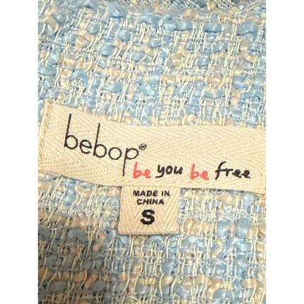 Bebop Blue Short Sleeve Tweed Crew Neck Fringe Faux Pocket A Line Mini Dress S