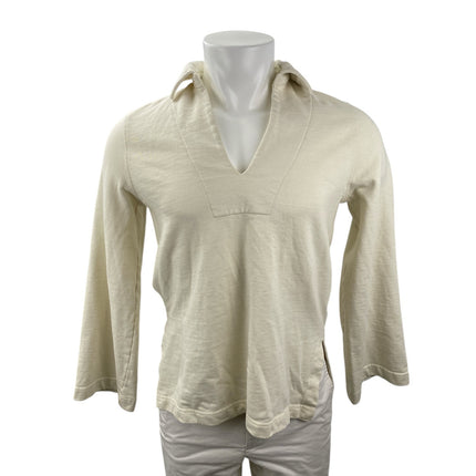 DL1961 Men Cream Beige Long Sleeve V Neck Collared Sweater Polo Shirt Top Size S