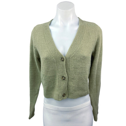 Theo & Spence Olive Green Knit Button Long Sleeve Cropped Cardigan Sweater Top S