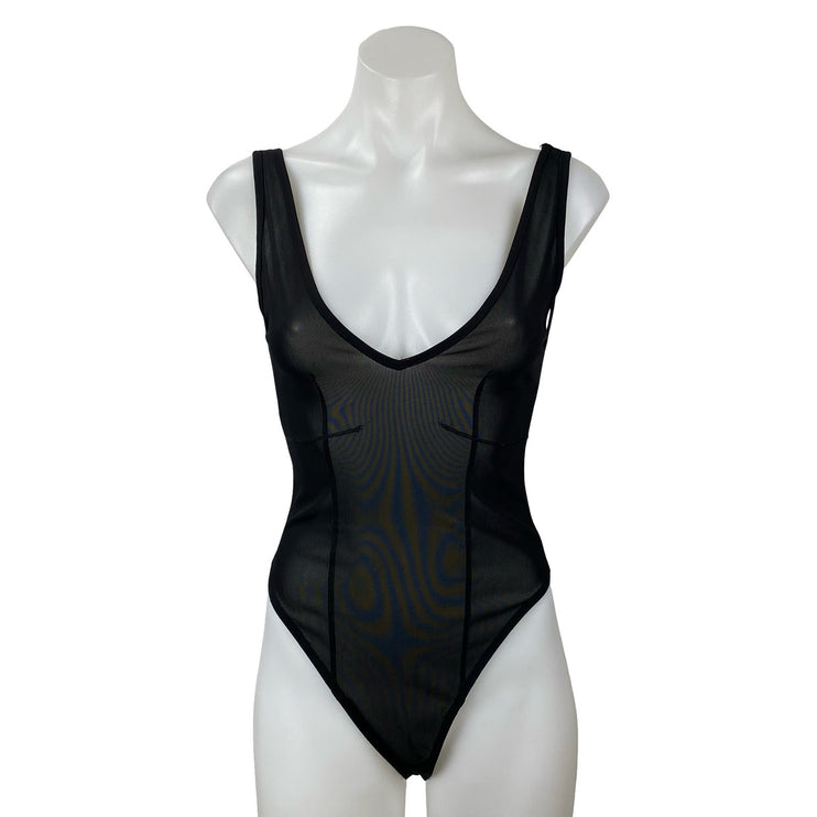 Zara Women's Black Sheer Mesh Tulle Scoop Neck Sleeveless Tank Bodysuit Top Sz S