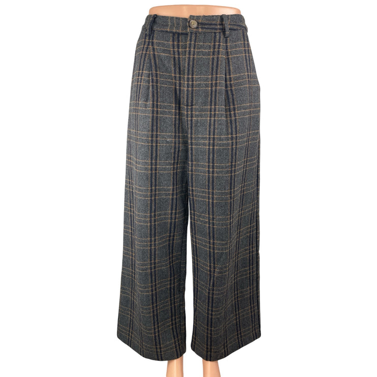 Sage The Label Gray Wool Plaid High Waist Palazzo Wide Leg Trousers Pants Size M
