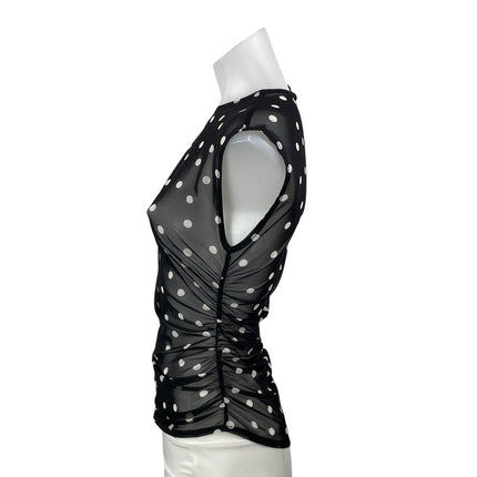 Abercrombie & Fitch Women's Black Sleeveless Polka Dot Draped Mesh Blouse Top XS