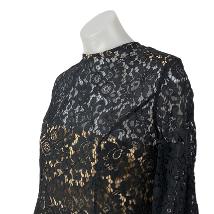 NEW Showpo Ness Women's Black Floral Lace Long Sleeve Mini Flare A-Line Dress 12