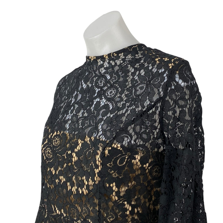 NEW Showpo Ness Women's Black Floral Lace Long Sleeve Mini Flare A-Line Dress 12