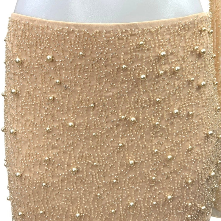 Oh Polly Cream Pearl Beaded Embellished Cropped Top & Midi Skirt 2-Piece Set 2