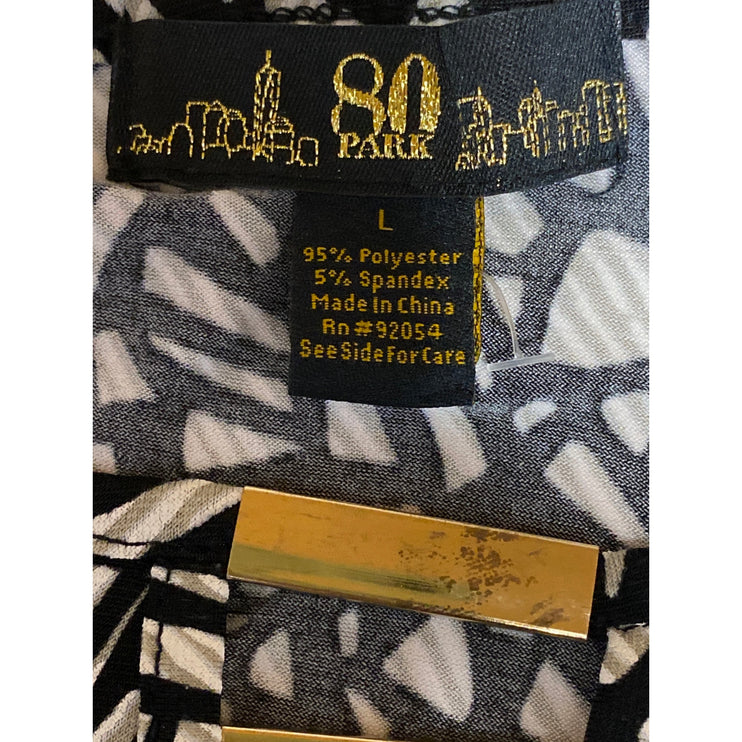 80 Park Black Geometric Round Neck Keyhole Short Cap Sleeve T-Shirt Blouse Top L