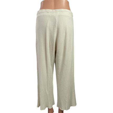 Mate The Label Women's White Waffle Knit High Rise Wide Leg Lounge Pants Size M