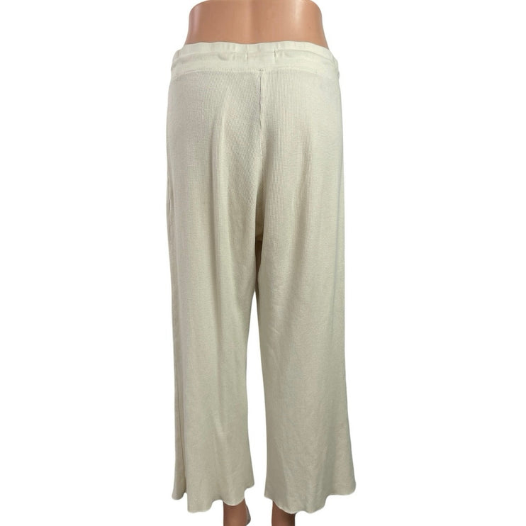 Mate The Label Women's White Waffle Knit High Rise Wide Leg Lounge Pants Size M