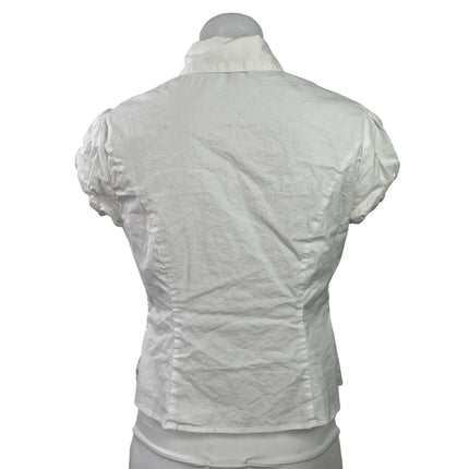 Guizio Womens White Short Puff Sleeve Collared Button Down Shirt Blouse Top Sz M