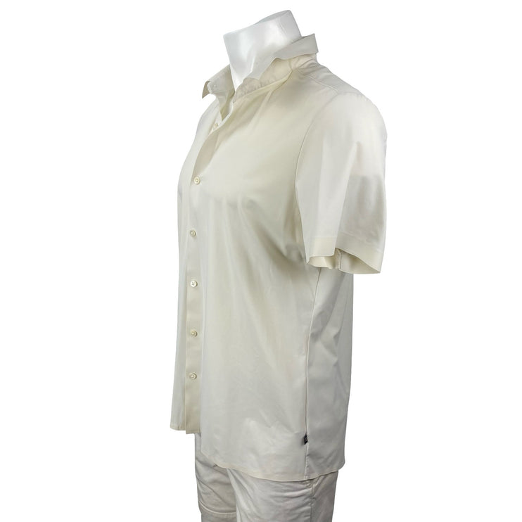 7 Diamonds Men's Cream Collared Short Sleeve Casual Work Button Down Shirt Top M