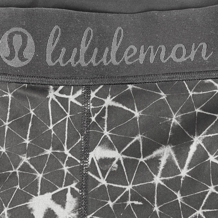 Lululemon Black Abstract Spell Out Waistband Elastic Pull On Workout Shorts S/M