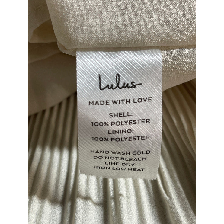 Lulus Women's Beige Short Sleeve Ribbed Knit V Neck Boxy Loose Blouse Top Size S