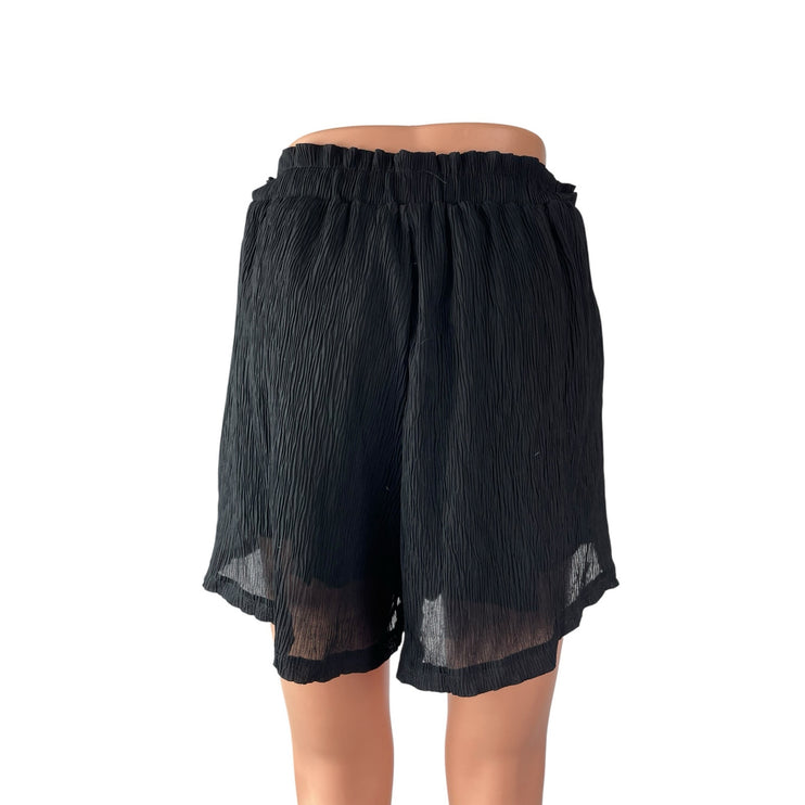 Lulus Women's Black Crinkle High Waisted Stretch Mesh Layered Mini Shorts Size L