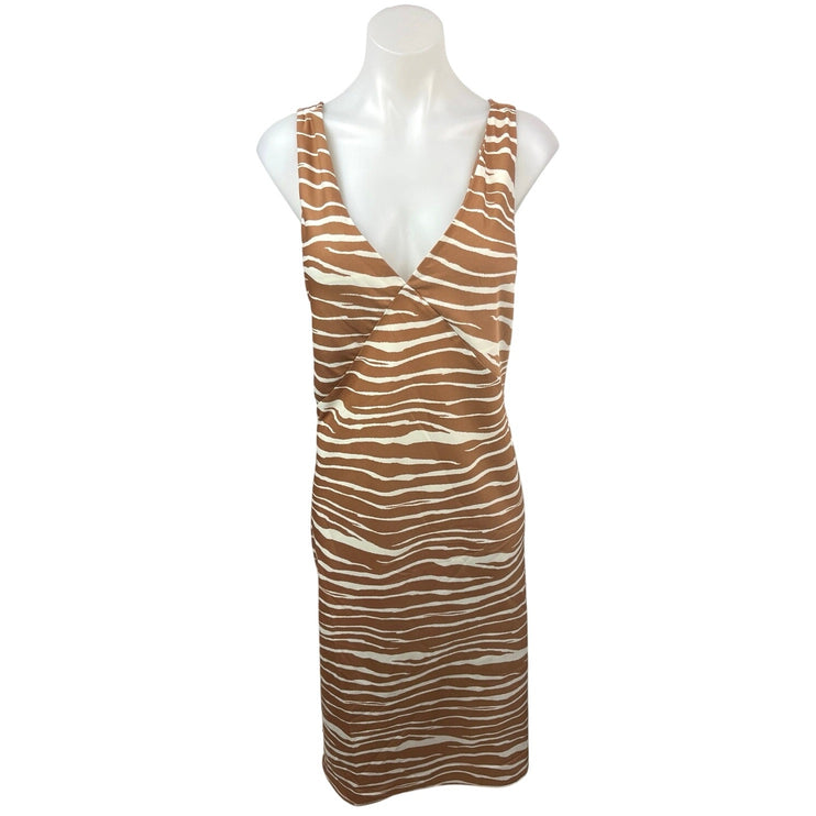 A New Day Brown White Striped Zebra Deep V Sleeveless Slip Midi Dress Size L