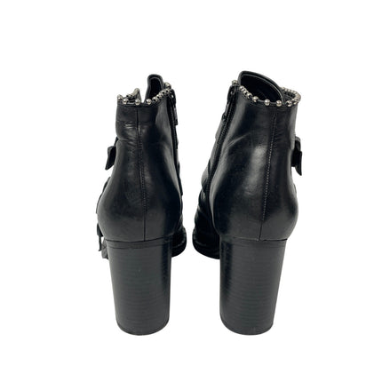 Steve Madden Humble Womens Black Pearl Buckle Straps Pointed Toe Ankle Boots 8.5