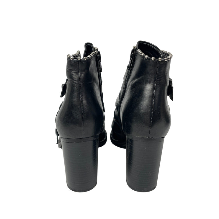 Steve Madden Humble Womens Black Pearl Buckle Straps Pointed Toe Ankle Boots 8.5