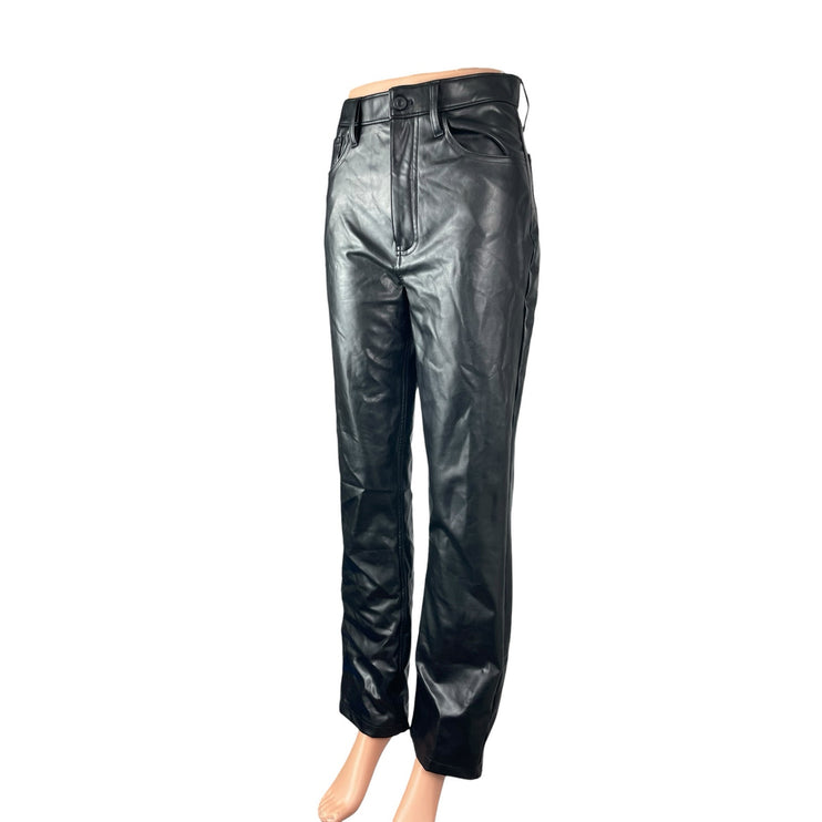 Abercrombie & Fitch Faux Vegan Leather High Rise Straight Trousers Dress Pants 4