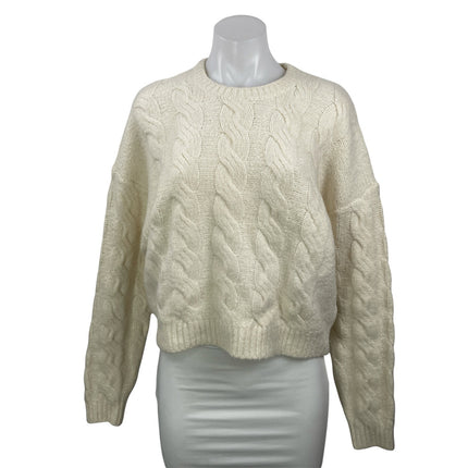 Joie Women's Cream Wool Cable Knit Long Sleeve Crew Neck Sweater Top Size M