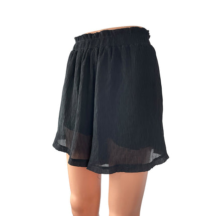 Lulus Women's Black Crinkle High Waisted Stretch Mesh Layered Mini Shorts Size L