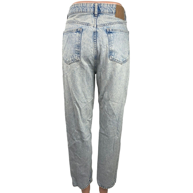 Zara Blue Acid Wash High Rise Tapered Leg Light Wash Crop Ankle Denim Jeans 10