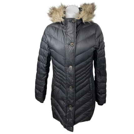 Abercrombie & Fitch Women's Black Fur Hooded Button Parka Puffer Coat Jacket S