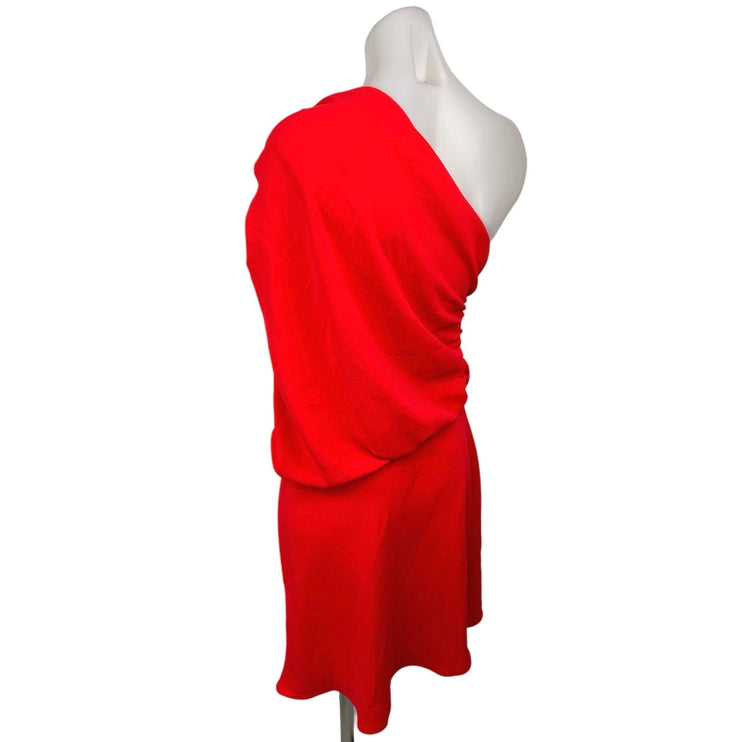 Amanda Uprichard Red One Shoulder Draped Slit Mini Blouson Dress Size L