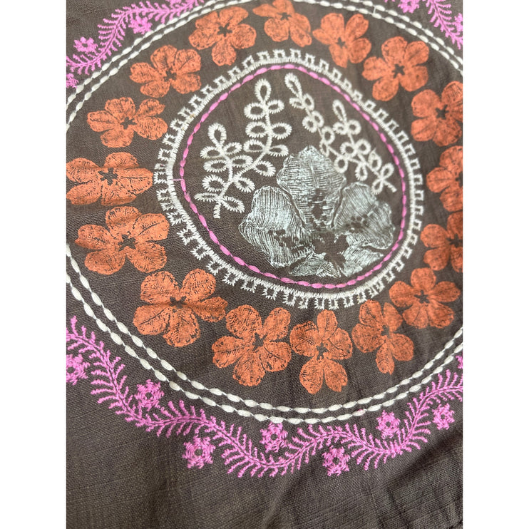 American Eagle Outfitters Tan Floral Embroidered Double Strap Tote Shoulder Bag