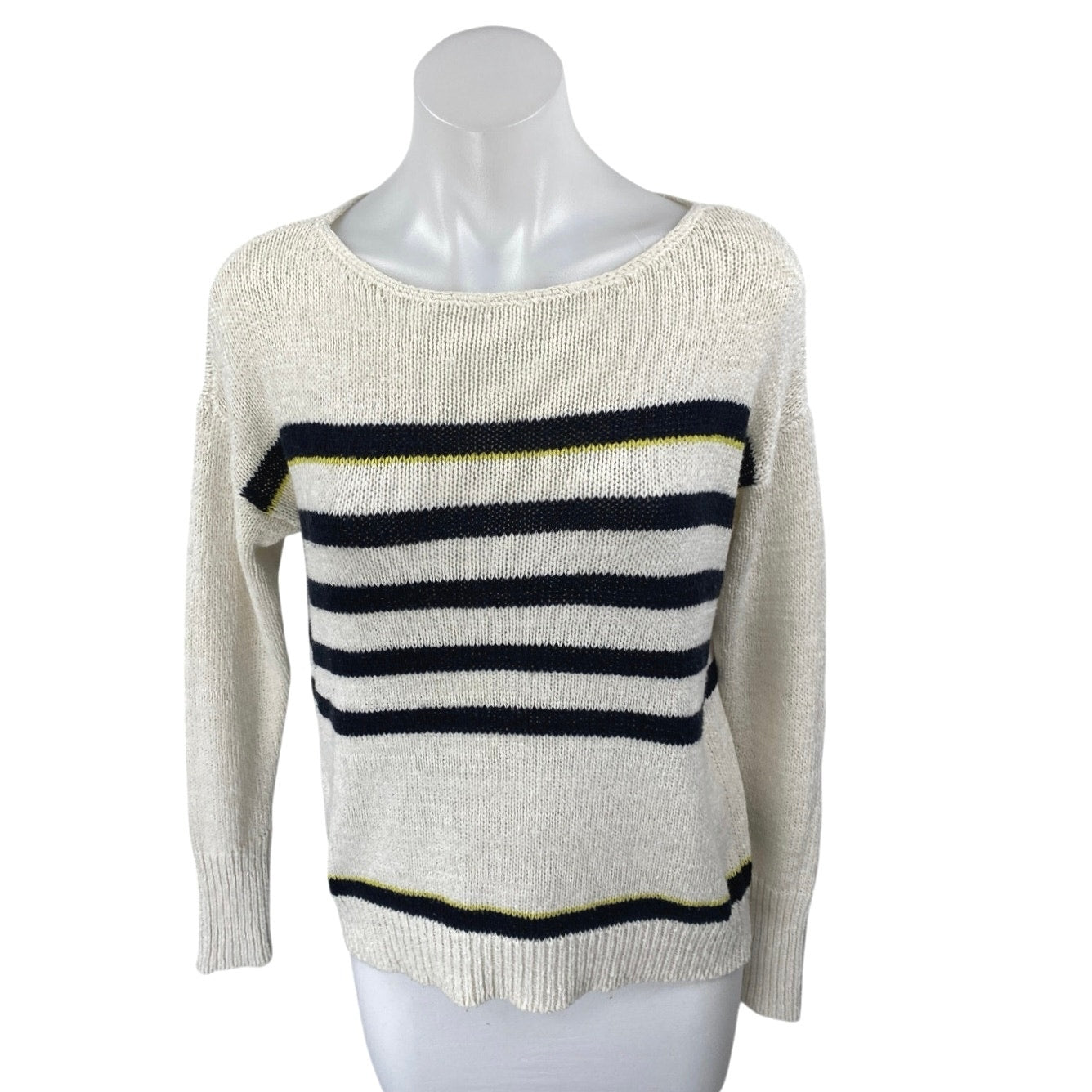 Ann Taylor LOFT Women White Black Striped Long Sleeve Knit Sweater