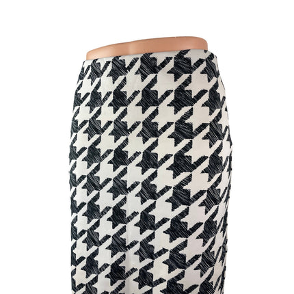 H&M Women's Black White Houndstooth Check High Waist Pencil Midi Skirt Size S
