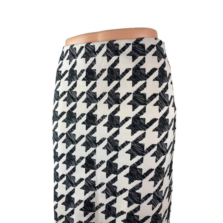 H&M Women's Black White Houndstooth Check High Waist Pencil Midi Skirt Size S