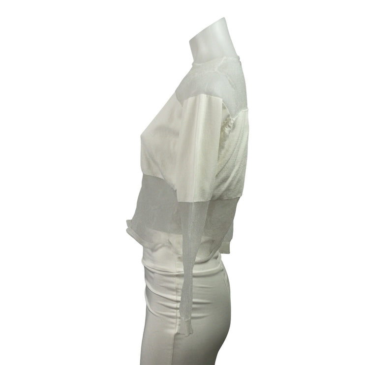 Zara Knit Womens White Sheer Mesh Long Sleeve Bandeau Crop Blouse Top Size S