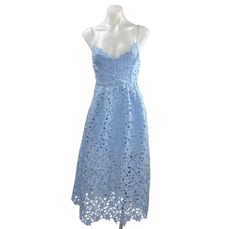 ASTR The Label Illusion Women's Blue Lace Midi Cami Tank Flare A-Line Dress Sz S