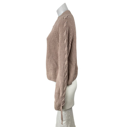 H&M Divided Women's Beige Cable Knit Mock Neck Long Sleeve Crop Sweater Top Sz M