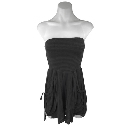 ASOS Design Women's Black Smocked Tube Strapless Pocket Boho Romper Shorts Sz 6