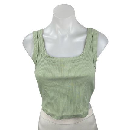 Madewell Womens Green Ribbed Knit Square Sleeveless Cropped Cami Tank Top Size S
